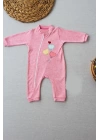 3-6 18-24 24-36 Ay Uçan Balonlar Nakışlı Ef Boy Fermuarlı Kız Bebek Tulumu Pembe