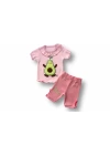 3-6 6-9 9-12 12-18 Ay Avokado Nakışlı Kısa Kollu Sweatli Şortlu 2li Kız-erkek Bebek Takımı Pembe