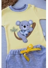 3-6 6-9 9-12 12-18 Ay Yavru Koala Nakışlı Uzun Kollu Sweat 2li Kız Erkek Bebek Takımı Sarı