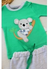 3-6 6-9 9-12 12-18 Ay Yavru Koala Nakışlı Uzun Kollu Sweat 2li Kız Erkek Bebek Takımı Yeşil