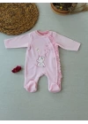 3-6 6-9 9-12 Ay Romantik Fil Nakışlı Pembe Süslü Kız Bebek Tulumu Pembe