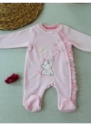 3-6 6-9 9-12 Ay Romantik Fil Nakışlı Pembe Süslü Kız Bebek Tulumu Pembe