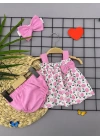 3-6-9-12 Ay Bandajlı Ve Kilotlu Meyve Desenli Askılı 3lü Kız Bebek Elbisesi Pembe
