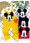 3-6-9-12 Ay Mickey Figürlü Uzun Kollu Baskılı Sweatli 2li Kız Erkek Bebek Salopet Takımı Sarı