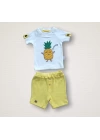 6-9 9-12 12-18 Ay Ananas Nakışlı Kısa Kollu Sweatli Şortlu 2li Kız-erkek Bebek Takımı Sarı