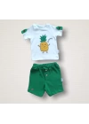 6-9 9-12 12-18 Ay Ananas Nakışlı Kısa Kollu Sweatli Şortlu 2li Kız-erkek Bebek Takımı Yeşil