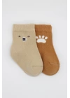 Bear Penye Soket Çorap 2li Bej