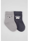 Bear Penye Soket Çorap 2li Gri