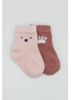 Bear Penye Soket Çorap 2li Pembe