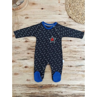 0-3 3-6 6-9 Ay Star Baby Baskılı Çıt Çıt Kapama Erkek Bebek Tulum Siyah