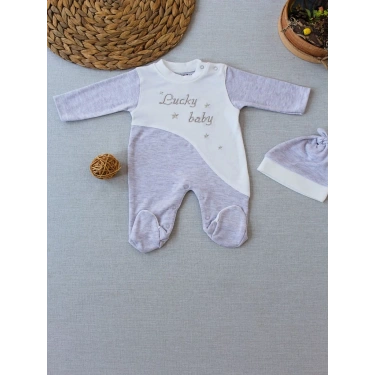 0-3 3-6 Ay Lucky Baby Nakışlı Es Çizgi Boy Şapkalı Erkek Bebek Tulumu Kahvemelanj