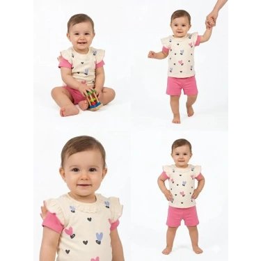 1/3 Yaş Piti Kalp Baskılı Çocuk Takımı
