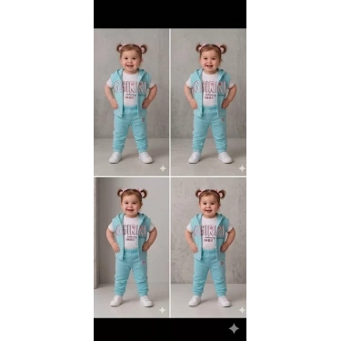 1/4 Yaş Girl Baskılı Yelekli 3lü Çocuk Takımı