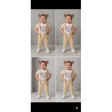 1/4 Yaş Girl Baskılı Yelekli 3lü Çocuk Takımı