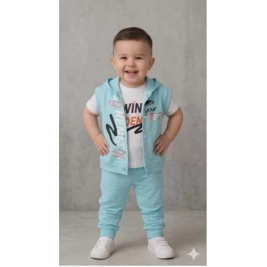 1/4 Yaş Winner Baskılı Yelekli 3lü Çocuk Takımı
