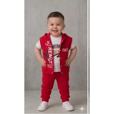 1/4 Yaş Winner Baskılı Yelekli 3lü Çocuk Takımı