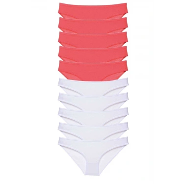 10 Adet Eko Set Likralı Kadın Slip Külot Fuşya Beyaz