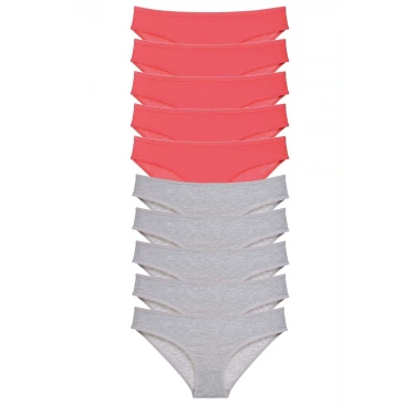 10 Adet Süper Eko Set Likralı Kadın Slip Külot Fuşya Gri