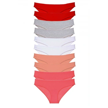 10 Adet Süper Eko Set Likralı Kadın Slip Külot Kırmızı Gri Beyaz Pudra Fuşya