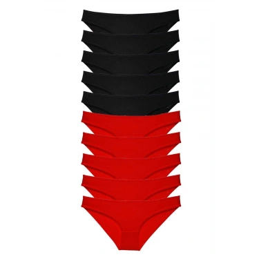 10 Adet Süper Eko Set Likralı Kadın Slip Külot Siyah Kırmızı