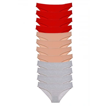 12 Adet Eko Set Likralı Kadın Slip Külot Kırmızı Ten Gri