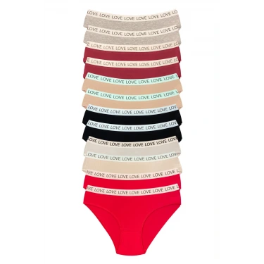 12 Adet Pamuklu Esnek Kadın Slip Bikini Külot Geniş Lastikli Baskılı