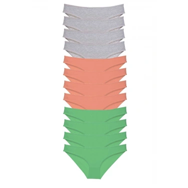 12 Adet Süper Eko Set Likralı Kadın Slip Külot Gri Pudra Yeşil