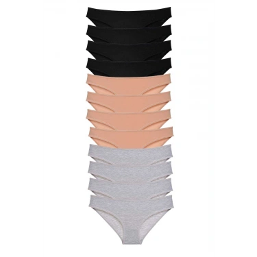 12 Adet Süper Eko Set Likralı Kadın Slip Külot Siyah Ten Gri