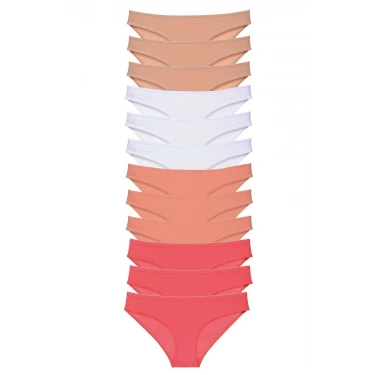 12 Adet Süper Eko Set Likralı Kadın Slip Külot Ten Beyaz Pudra Fuşya