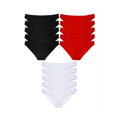 15 Adet Süper Eko Set Likralı Kadın Slip Külot Siyah Kırmızı Beyaz