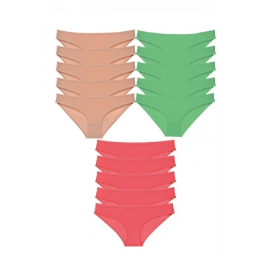 15 Adet Süper Eko Set Likralı Kadın Slip Külot Ten Yeşil Fuşya