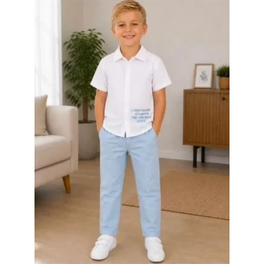2/10 Yaş Müslin Gömlek Denim Pantolon Çocuk Takımı