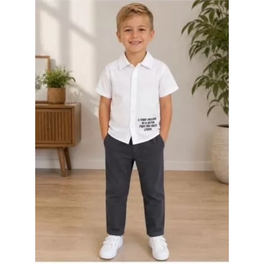 2/10 Yaş Müslin Gömlek Denim Pantolon Çocuk Takımı
