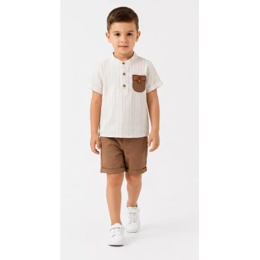 2/5 Yaş Keten Gömlek Gabardin Şort Çocuk Takımı