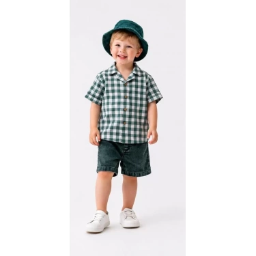 2/6 Yaş Denim Şapkalı Şortlu 3lü Çocuk Takımı