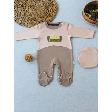 3-6 9-12 12-18 Ay Özel Kuvvetler Nakışlı Bere Şapkalı Kız Erkek Bebek Tulumu Sütlü Kahve