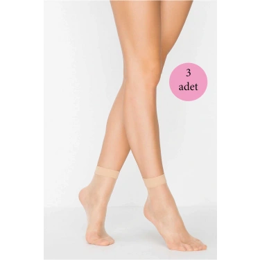 3 Adet Fit 15 Soket Ince Parlak Kısa Çorap Açık Ten