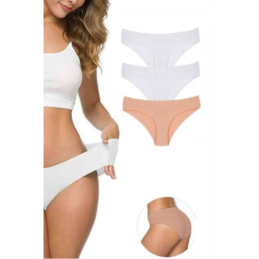 3 Adet Kadın Dikişsiz Lazer Kesim Esnek İz Yapmayan Külot S3