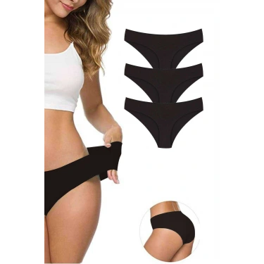 3 Adet Kadın Dikişsiz Lazer Kesim Esnek İz Yapmayan Külot Siyah