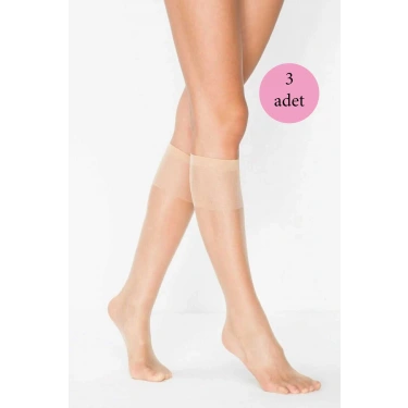 3 Adet Kadın Diz Altı Parlak Fit 15 Denye Çorap Açık Ten