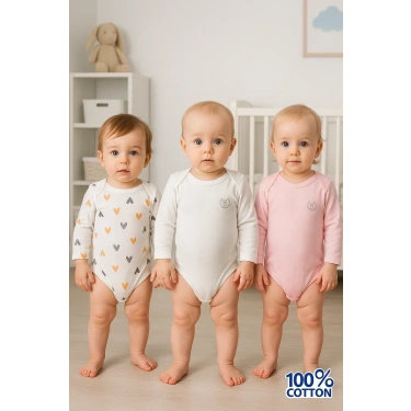 3lü Naturel Kalpki Bebek Badi Zıbın - Beyaz Pembe %100 Pamuk