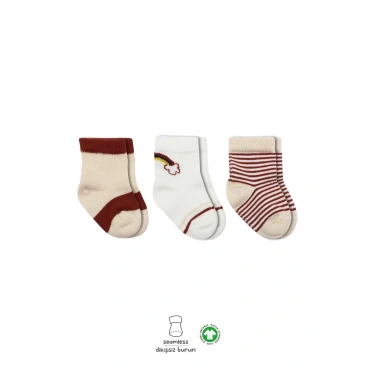 3lü Penye Rainbow Soket Çorap Bs10113 Kiremit