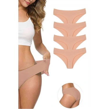4 Adet Kadın Dikişsiz Lazer Kesim Esnek İz Yapmayan Külot Ten