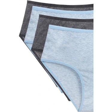 4lü Yeni Seri Renkli Yüksek Bel Fitilli Ribana Bato Külot Turquaz Gri