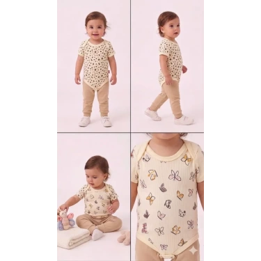 6/18 Ay Baskılı Zıbınlı Penye Bebek Takımı