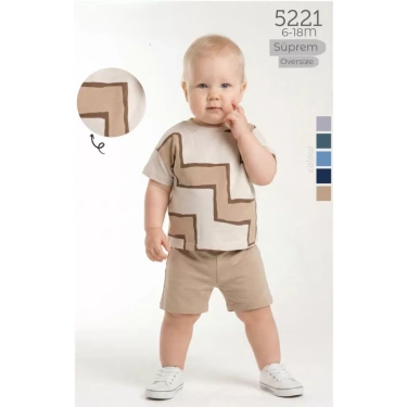 6/18 Ay Geometrik Baskılı Oversize Bebek Takımı