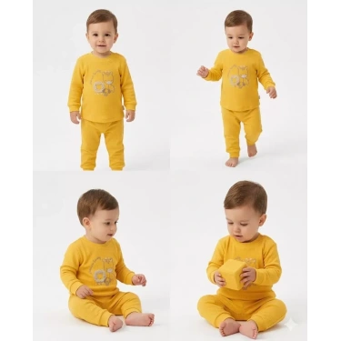 6/24 Ay Baskılı Waffle Kumaş Bebek Takımı