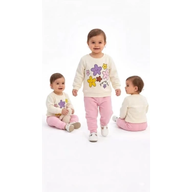 6/24 Ay Çiçek Baskılı Basic Bebek Takımı