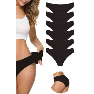 6 Adet Kadın Dikişsiz Lazer Kesim Esnek İz Yapmayan Külot Siyah