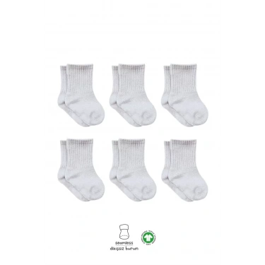 6lı Penye Düz Soket Çorap  Gri Melanj